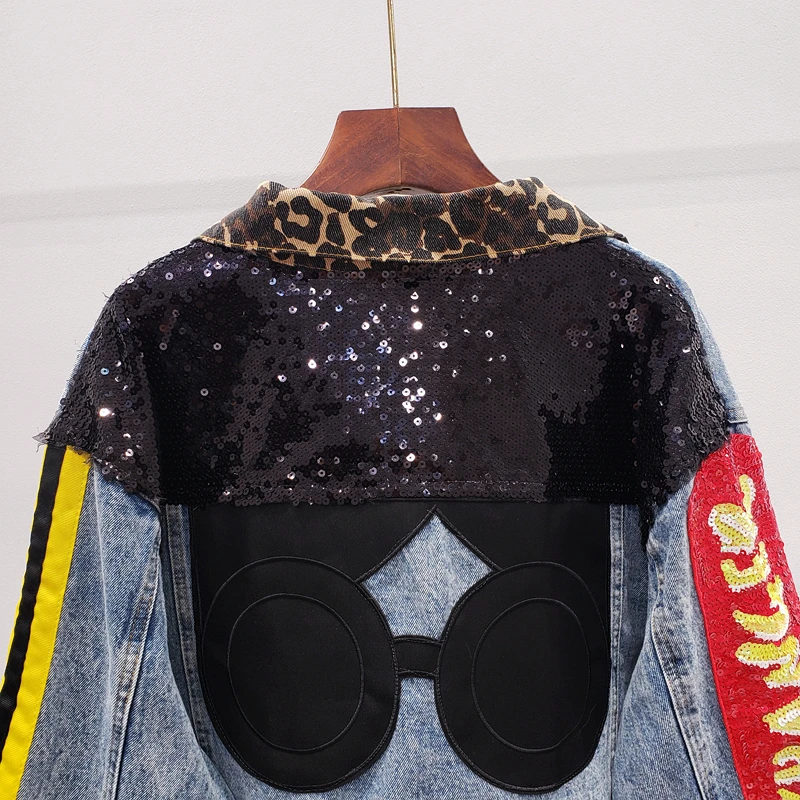 Sequins Loose Denim Jacket Girls Students High Street Party Jeans Coats Women 2023 New Female Nightclub Outwear Chaqueta Mujer