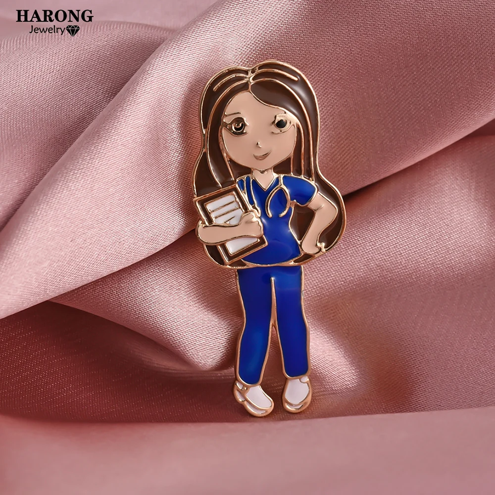 Harong Beautiful Nurse Shape Brooch Pin Doctor Medical Hospital Lapel Pins Uniform Backpack Cartoon Badge Women Brooches Jewelry