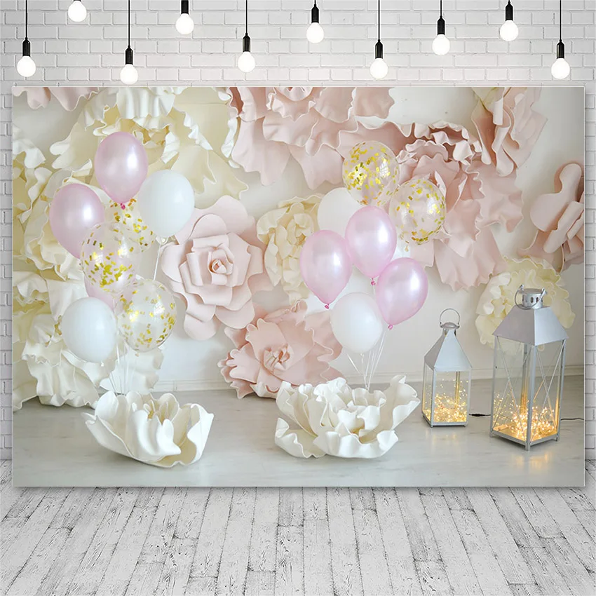 Avezano Photo Backdrop Birthday Party Decor Pink Flowers Balloon Girl Banner Wallpaper Photo Background Photophone Photo Studio