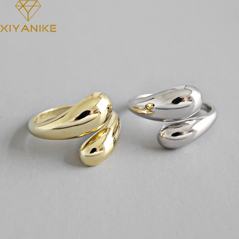 XIYANIKE Silver Color  Korean Trendy Smooth Rings for Women Couple Vintage Gold Silver Geometric Handmade Wedding Jewelry
