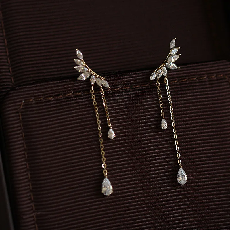 925 Sterling Silver Pavé Crystal Wings Stud Earrings For Women 14k Gold Plating  Chain Tassel Earrings French Luxury  Jewelry