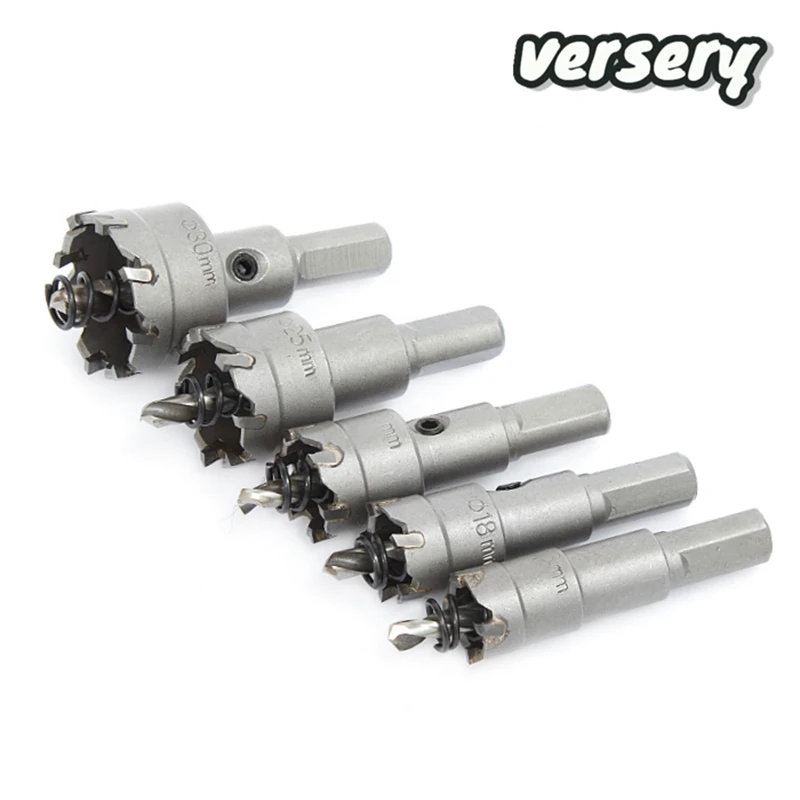 Versery 5pcs 16-30mm TCT hard alloy hole saw tungsten steel drill bits for stainless steel alloy angle iron 16/18/20/25/30