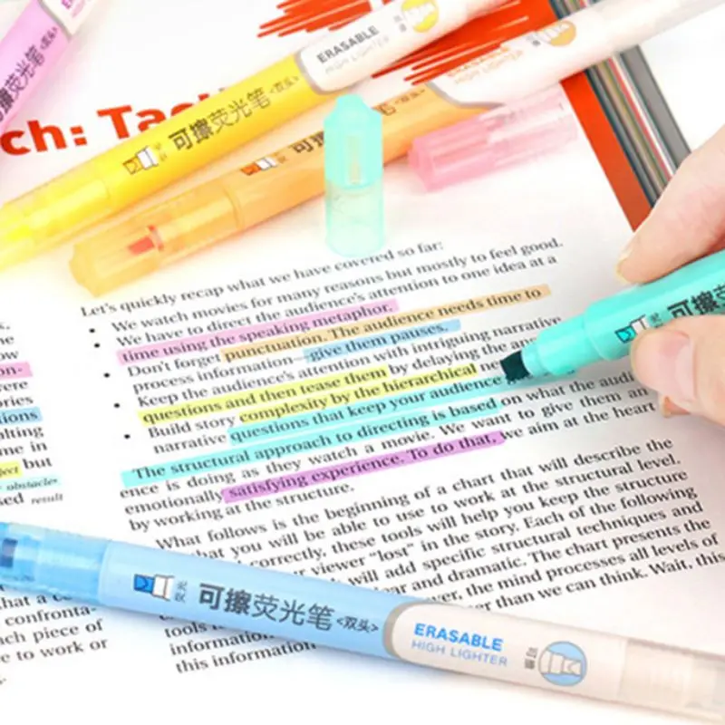 6Pcs Double Head Erasable Highlighter ปากกา Marker Pastel Liquid Chalk Fluorescent ดินสอเขียนเครื่องเขียน19QA