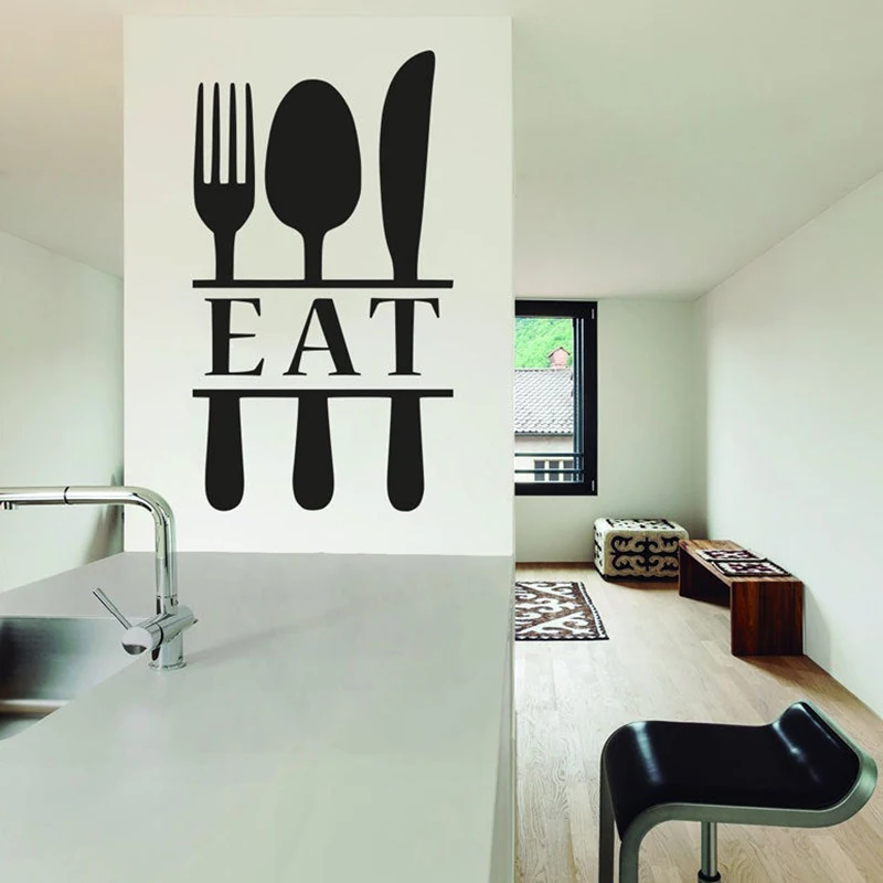 Kitchen Wall Decals Spoon Fork Wall Decor Fork And Spoon Wall Stickers Eat Sign Vinyl Decal For Kitchen Dining Room Decor X780 image 2