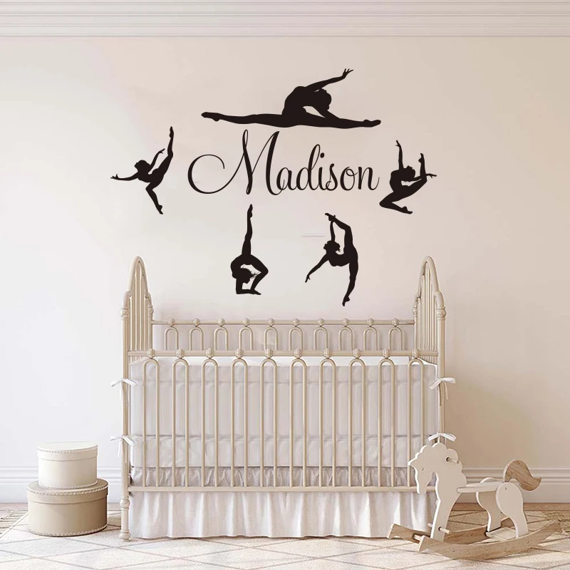 Custom Name Gymnastics Dancer Ballet Wall Sticker Girl Room Bedroom Personalized Name Gymnastics Dance Wall Decal Nursery Vinyl