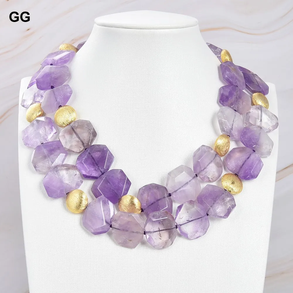 

GuaiGuai Jewelry 2 Strands Natural Faceted Ametrine Slab Rectangle Nugget Necklace