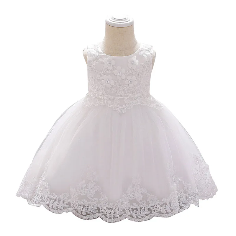 

Baby Girls Lace Flower Girl Dress Sleeveless Ruffle Birthday Wedding Party Ball Gown Summer Baptism Dresses for Kid Little Girl