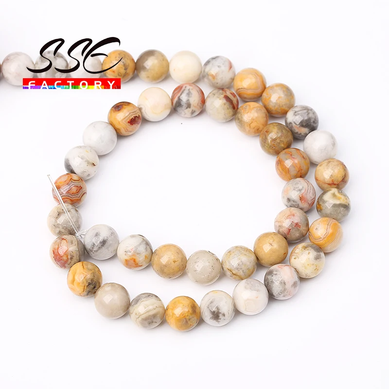 Natural Crazy Agates Beads Round Loose Spacer Stone Beads For Jewelry Making DIY Bracelet Accessories 15\'\' Strands 4 6 8 10 12mm