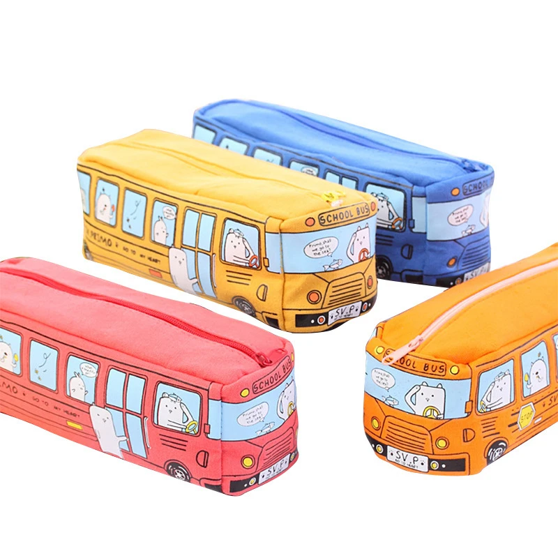 

1pc Color bus Large Capacity Pencil Case Kawaii Pencilcase School Pen Case Supplies Pencilbag School Box Pencils Pouch Stationer