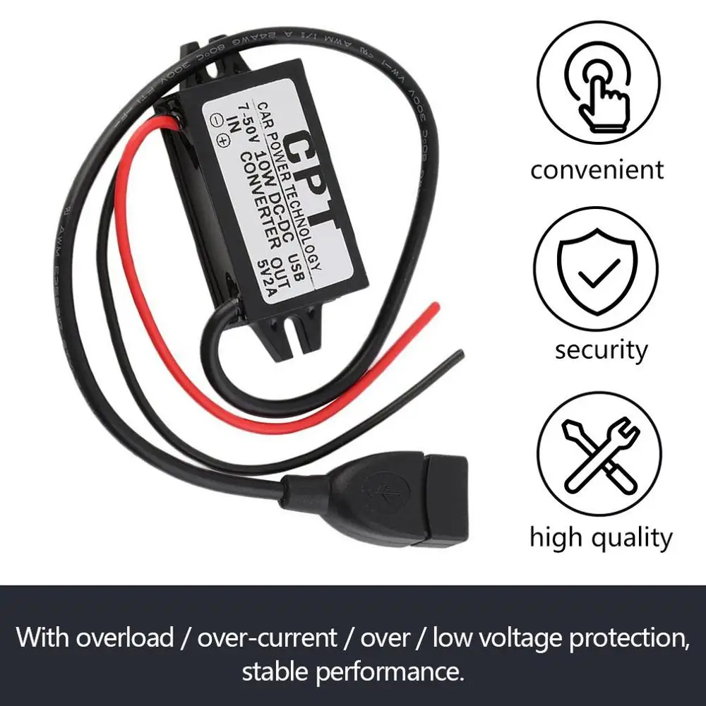 Waterdicht Dc 7-50V Naar 5V 2A Usb Vrouwelijke Converter Regulator Voor Auto Step Down Buck Converter voeding Module