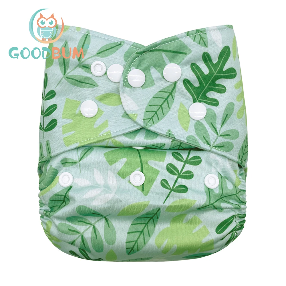 Goodbum Greenery Printed Washable Adjustable  Cloth Diaper Double Row Snaps Cloth Nappy For Baby