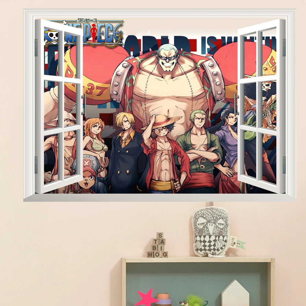 3D Cartoon Window Broken Anime poster wall effect wall stickers for kids room Bedroom Wall decals Posters kids Gifts Mural