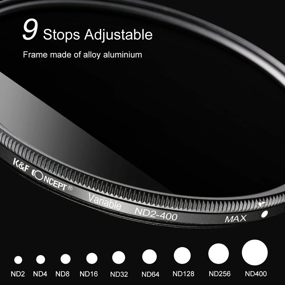 K&F Concept ND Fader Variable Neutral Density Adjustable ND2 to ND400 37-82mm 49mm 52mm 67mm 77mm 82mm ND Filter for Camera Lens
