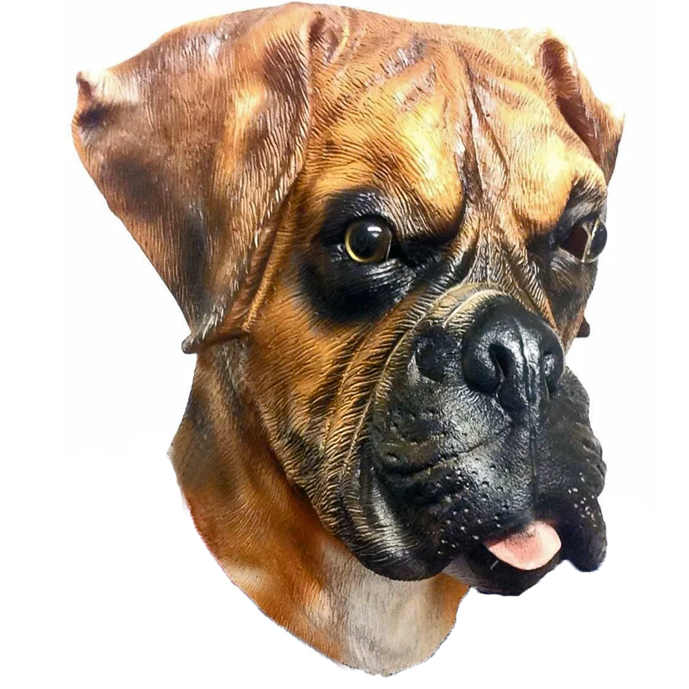 Realistic Latex Boxer Dog Animal Head Mask Halloween Costume Hen Stag Props