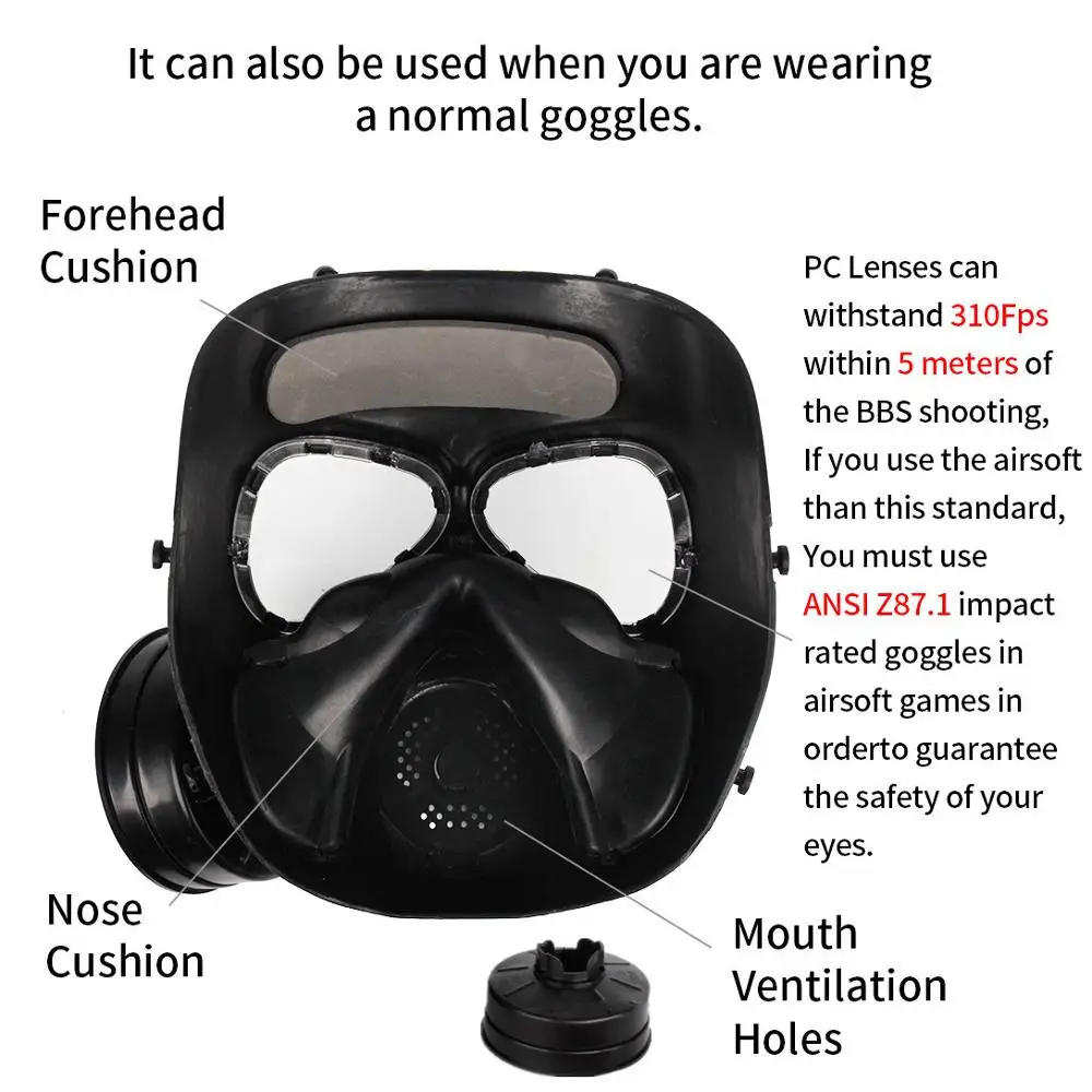 Tactical Airsoft CS outdoor Game Paintball Match Face Gas mask protective Gas Masks Respirator With Filter Exhaust Fan flow air