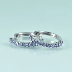 GEM'S BEAUTY 925 Sterling Silver Huggies Earrings For Women 2021 Round Light Tanzanite Blue Simulant Diamond Hoop Earrings