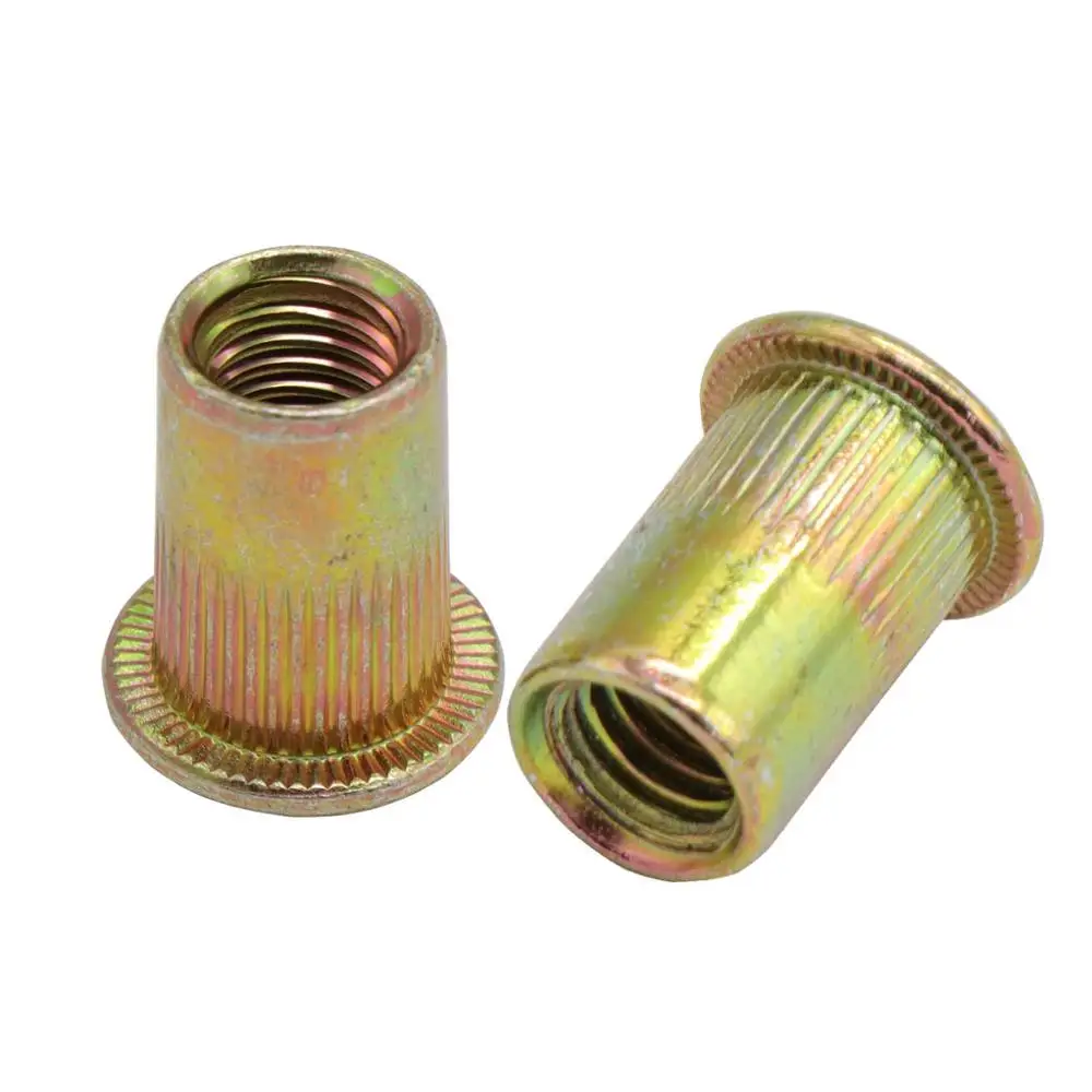 20/50pcs M3 M4 M5 M6 M8 M10 M12 Rivet Nuts Flat Head Threaded Insert Nutsert Cap for Riveter Nut Gun Zinc Plated Carbon Steel