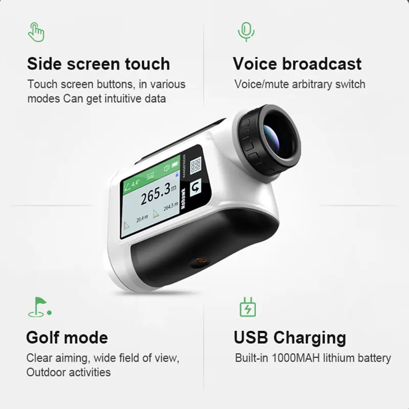 Touch screen Range Finder telescopio da Golf telemetro Laser ricaricabile Display LCD distanziometro Laser con blocco bandiera 600m