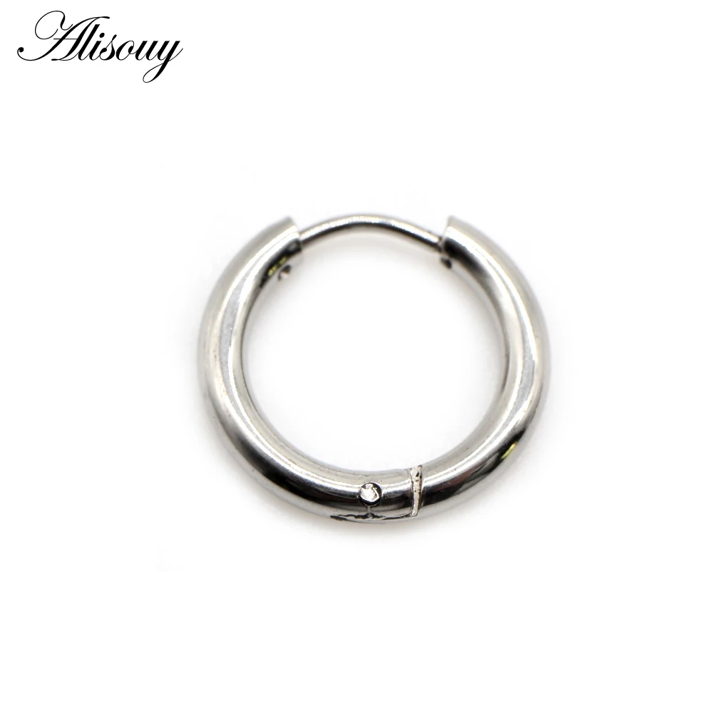 Alisouy 2pcs 3mm Thick Stainless Steel Hoop Earrings For Men Women Blue Black Gold Color Round Circle Unisex Piercing Jewelry