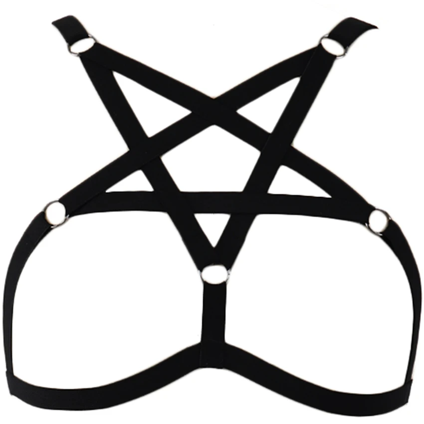 

Pentagram Black Sexy Lingerie Bondage Body Harness Pastel Goth Crop Top Cage Bra Edgy Body Belt Star Harness Bra Wman