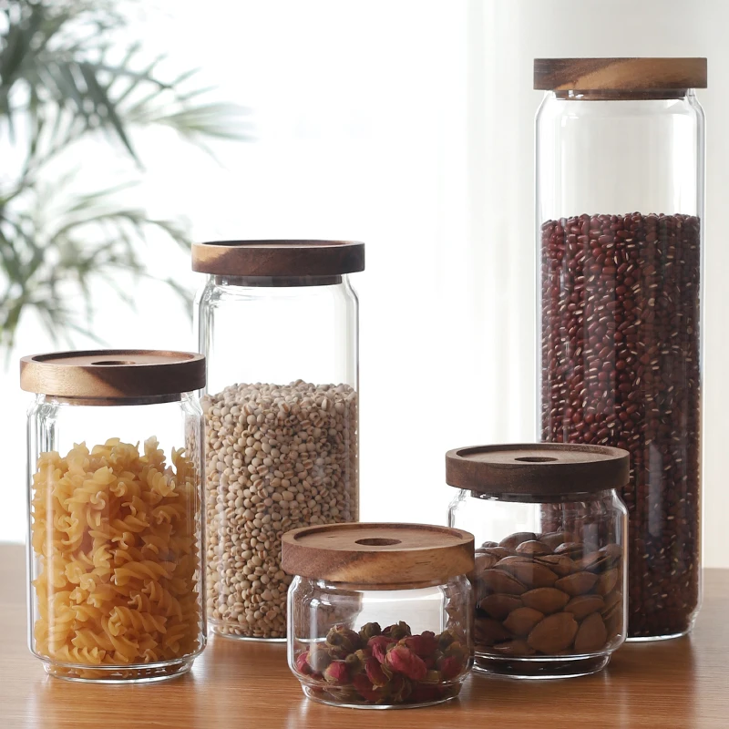 300ML Small Decorative Glass Tea Bottle Jars For Spice Food Candy Loose Tea Bags With Airtight Wood Lids Caps Stackable Vintage