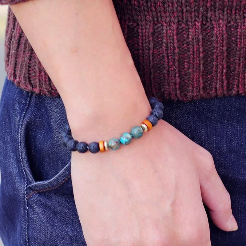 Natural 8mm Lava Stone Bracelet Men Women Grade A Tiger Eyes Amazon Imperial Wood Hematite Beaded Bangles Meditation Homme Joias
