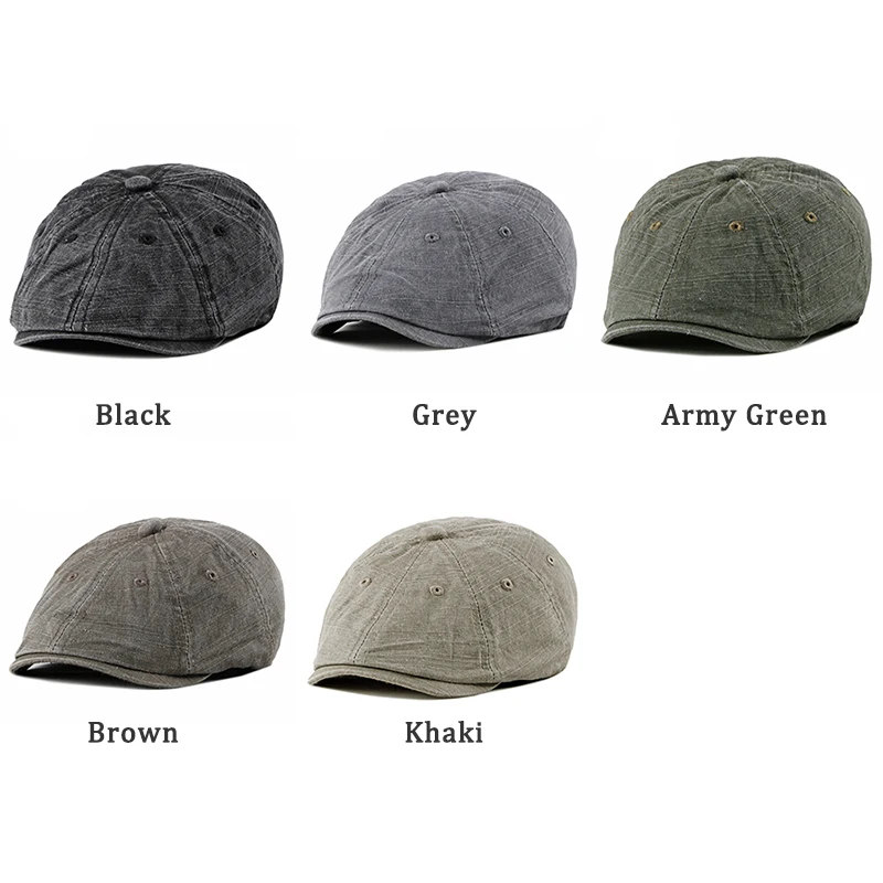 Retro Summer Berets Hat Men Eight-blade Newsboy Cap Women Painter Visors Herringbone Hat Washed Cotton Duckbill Flat Caps