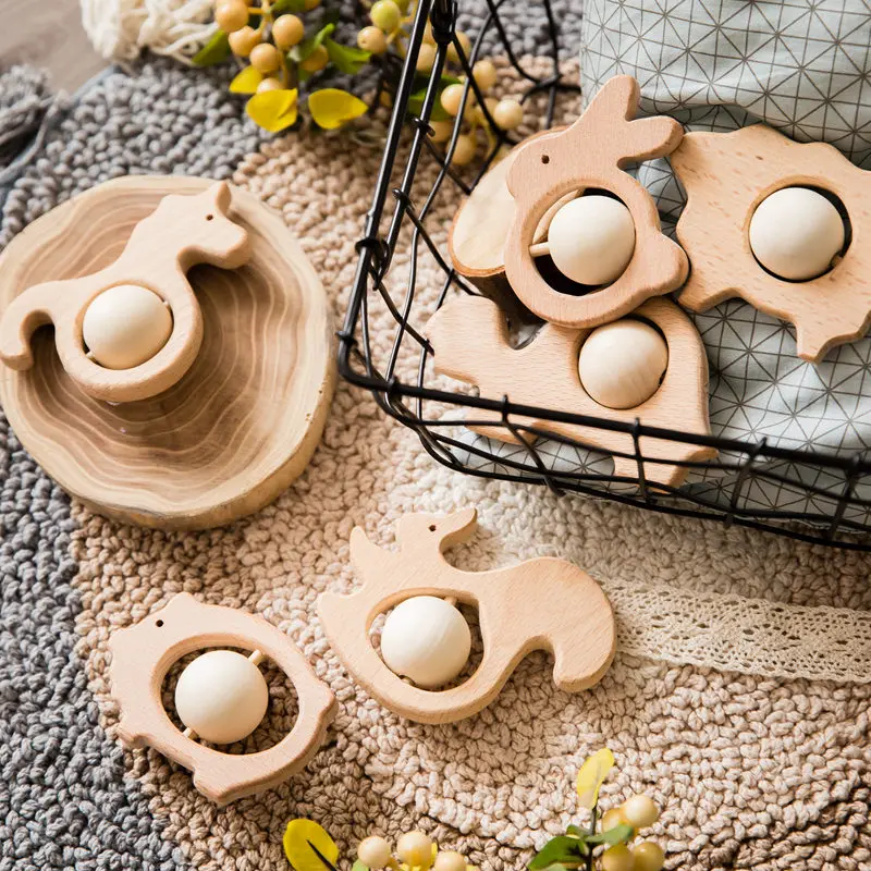 Baby Molar Toys Cartoon Animals Shape Food Grade Wooden Teething Toys For Newborn Montessori Handmade Rattles Baby Teethers Toys