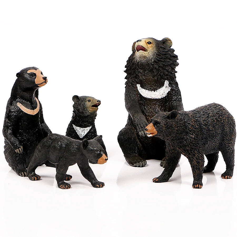 5PCS Realistic Wildlife Hand Painted Asiatic Black Bear,Animal Bear with Cub Toy Figurine Model Education Toy for kids