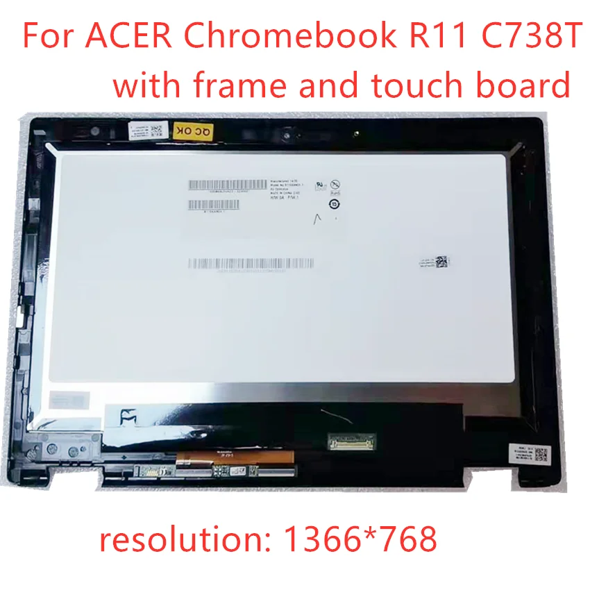 

Free shipping LCD For ACER Chromebook R11 C738T Lcd Touch Screen Digitizer Assembly With Bezel 11.6 inch laptop cc HD 1366*768