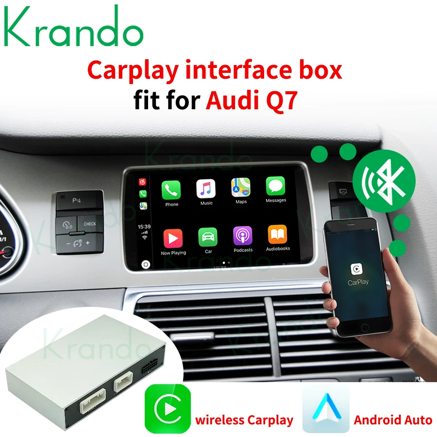 Krando Android Auto Wireless Carplay Interface Box For Audi Q7 2005 - 2020 Reverse Camera Module MMI2G 3G MIB Upgrade Retrofit