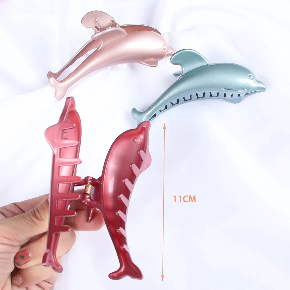 Jepit Rambut Besar Bentuk Lumba-lumba Jepit Rambut Kepiting Plastik Jepit Rambut Wanita Anak Perempuan Jepit Rambut Penjepit Rambut Aksesori Rambut Baru