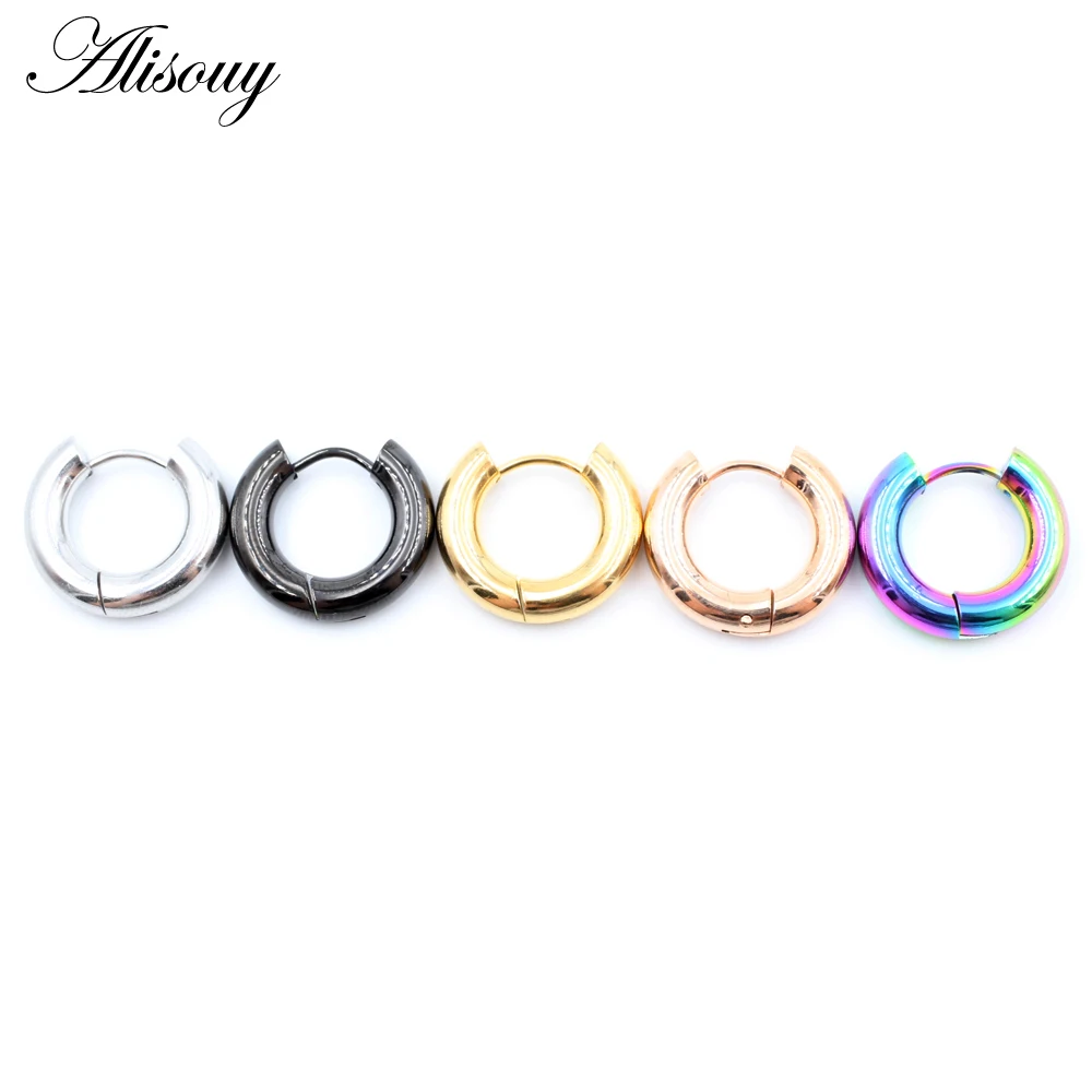 Alisouy 2PC Hoop Earrings Gold Color Silver Color Colorful Black Round Ear Rings For Women Men Fashion Punk Hoops Earring