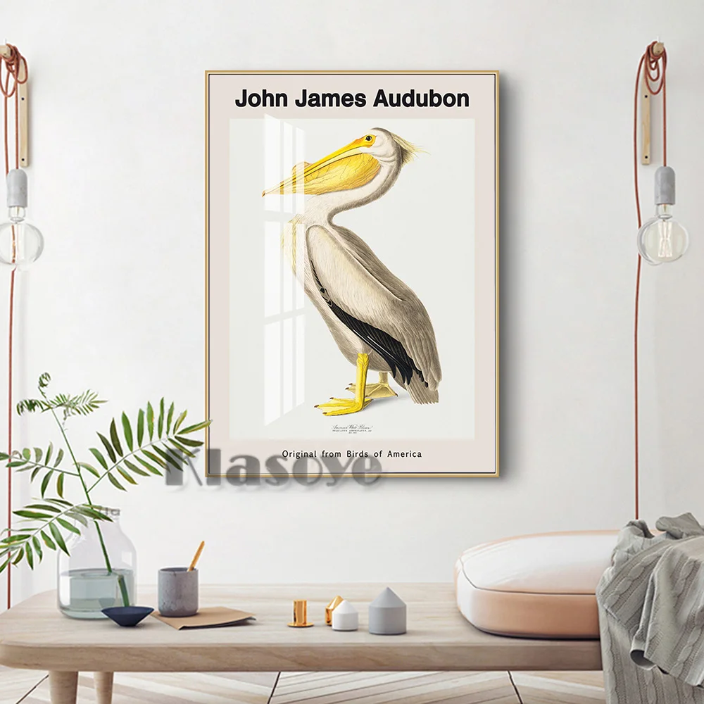 John James Audubon American Bird Illustration Vintage Art Poster White Pelican Prints Canvas Painting Wall Picture Home Decor