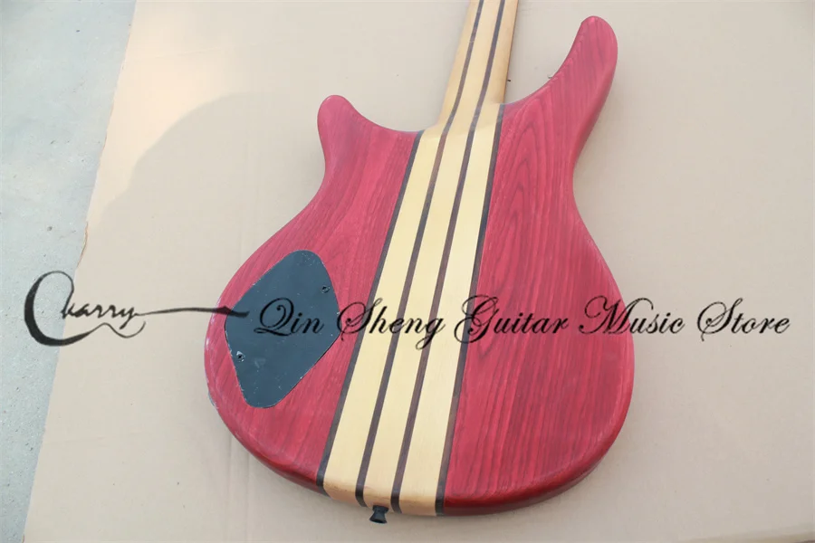 Bass Gitar Elektrik Pra-kustom, Bass 4 Senar, Tubuh Kayu Abu Merah Rubylith, Fingerboard Rosewood, Leher Maple 7 Buah