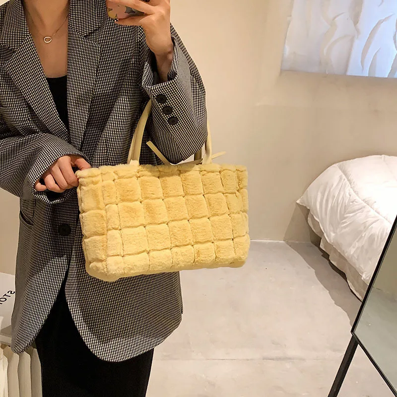 Bag For Women leadies hand bag bolsos con asa bolsas de mujer de lujo marcas Plush Bag Lattice Bag Fashion Versatile Tote Bag