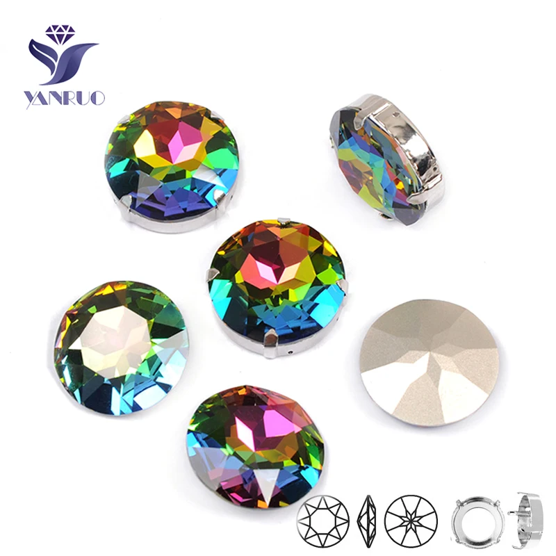 YANRUO 1201 Rivoli 27mm Crystal Vitrail Medium Sew On Stones Large Diamond Round Pointback Rhinestones DIY Craft Clothes