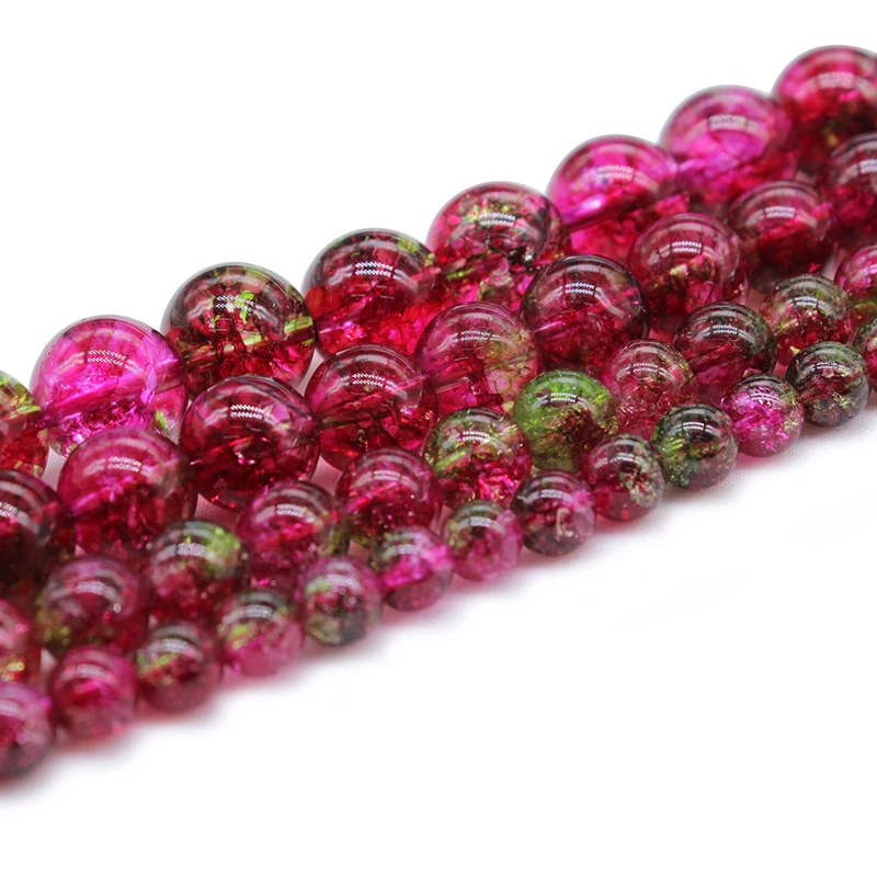 Cuentas redondas de cristal de sandía, accesorio para joyería artesanal, Rosa, Verde, palomitas Rojas, venta al por mayor