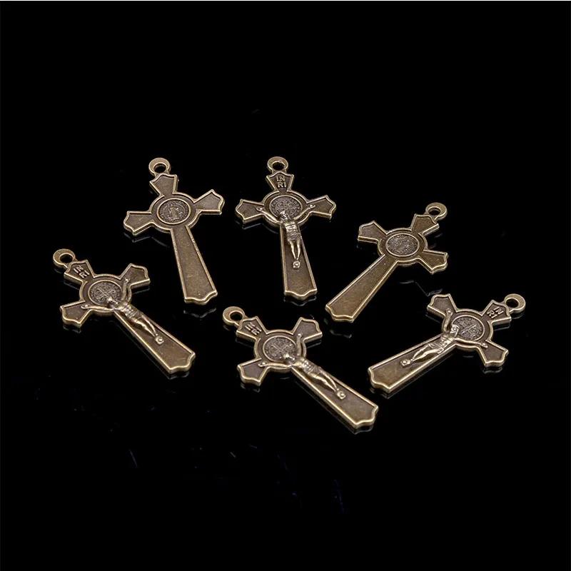 Rosário católico vintage bronze conector colar pulseira conector, muitas jesus cristo estátua colar pulseira triângulo medalha,