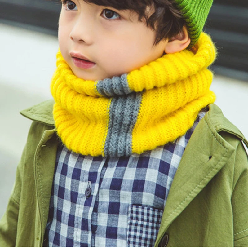 Korean Pure Color Children's Scarf Boys Girls Bib Autumn Winter Knitted Wool Striped Baby Collar Neck Protection Warm Scarf A89