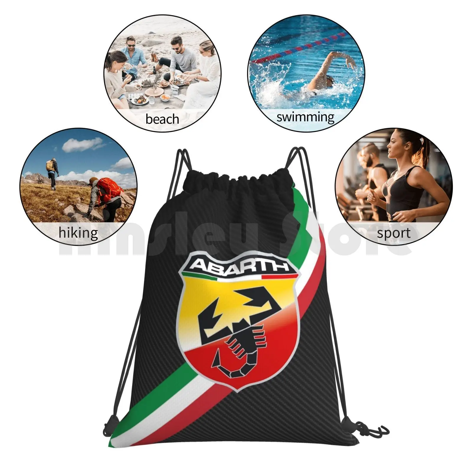 Abarth Kohle faser Italien Streifen Logo Rucksack Kordel zug Taschen Sporttasche wasserdicht Turbo Novitec Retro Essesse