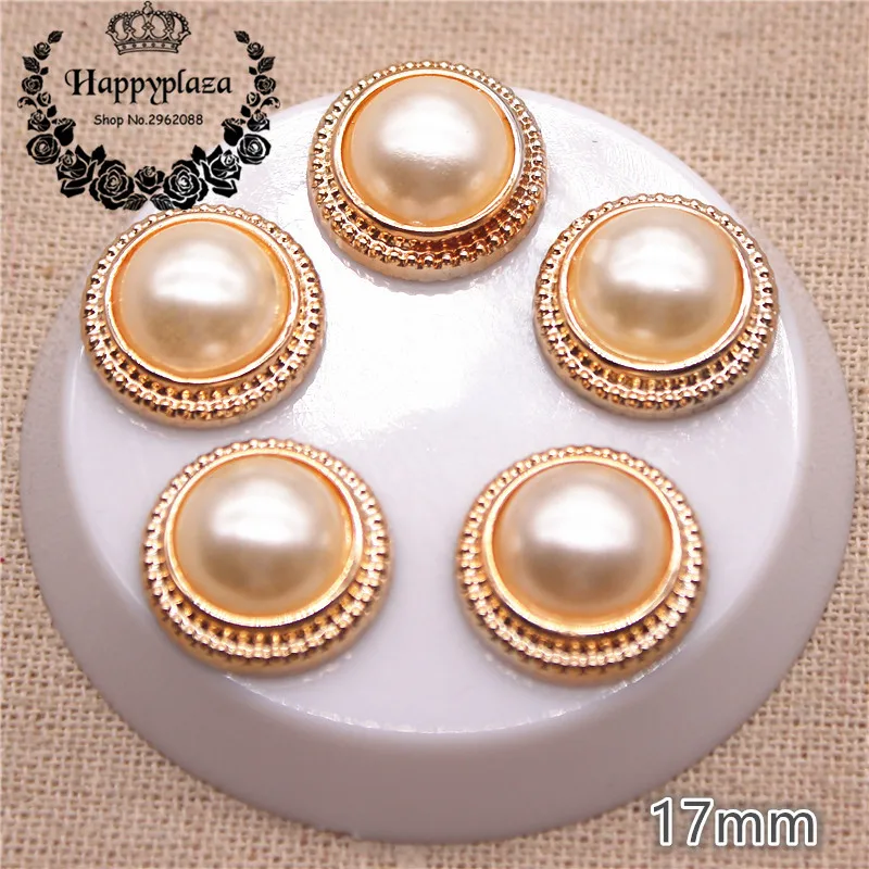 12mm/15mm/17mm Oro Doppio Cerchio di Perle di Plastica della parte posteriore Piana Della Decorazione del Tasto di Cucito Del Mestiere accessori