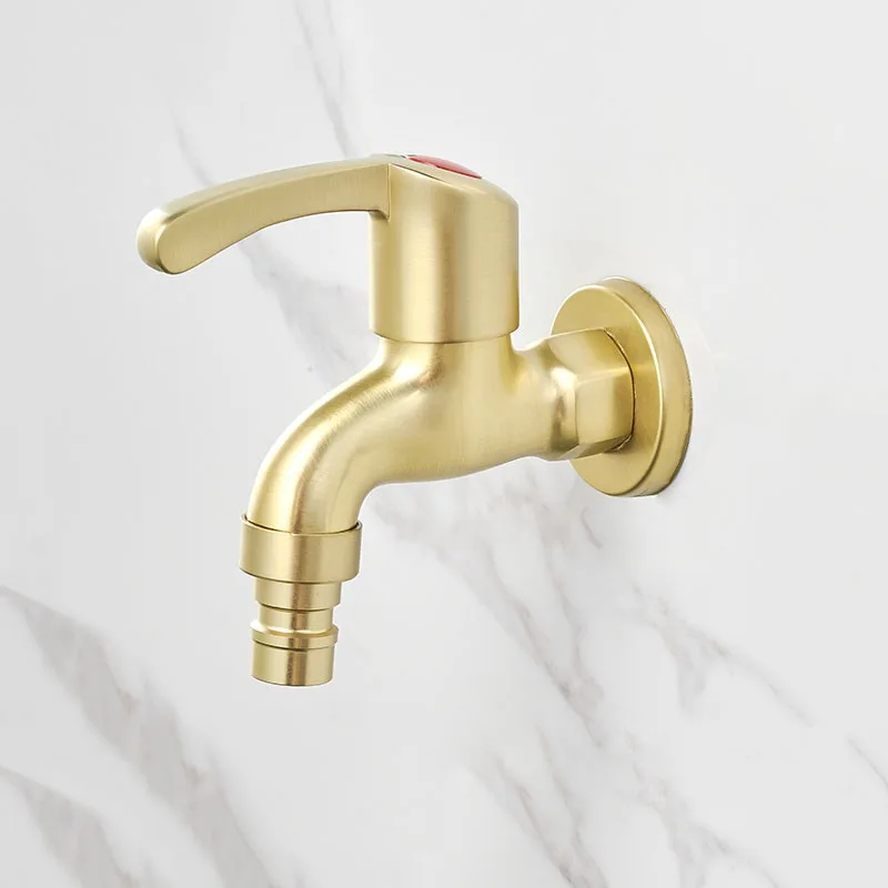 Brass Brushed Gold Bathroom Tap Washing Machine Faucet Toilet Bib Cocks Tap Single Cold Outdoor Faucet Bathroom Sink Tap