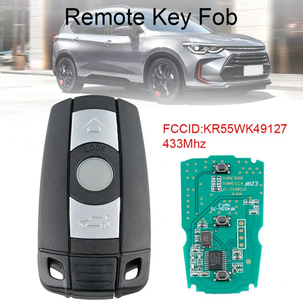 

433Mhz 3 Buttons Remote Car Key Fob with PCF7945 Chip KR55WK49127 Fit for BMW 3/5 Series X1 X6 Z4 E60 E70 E71 E91 E92 CAS3