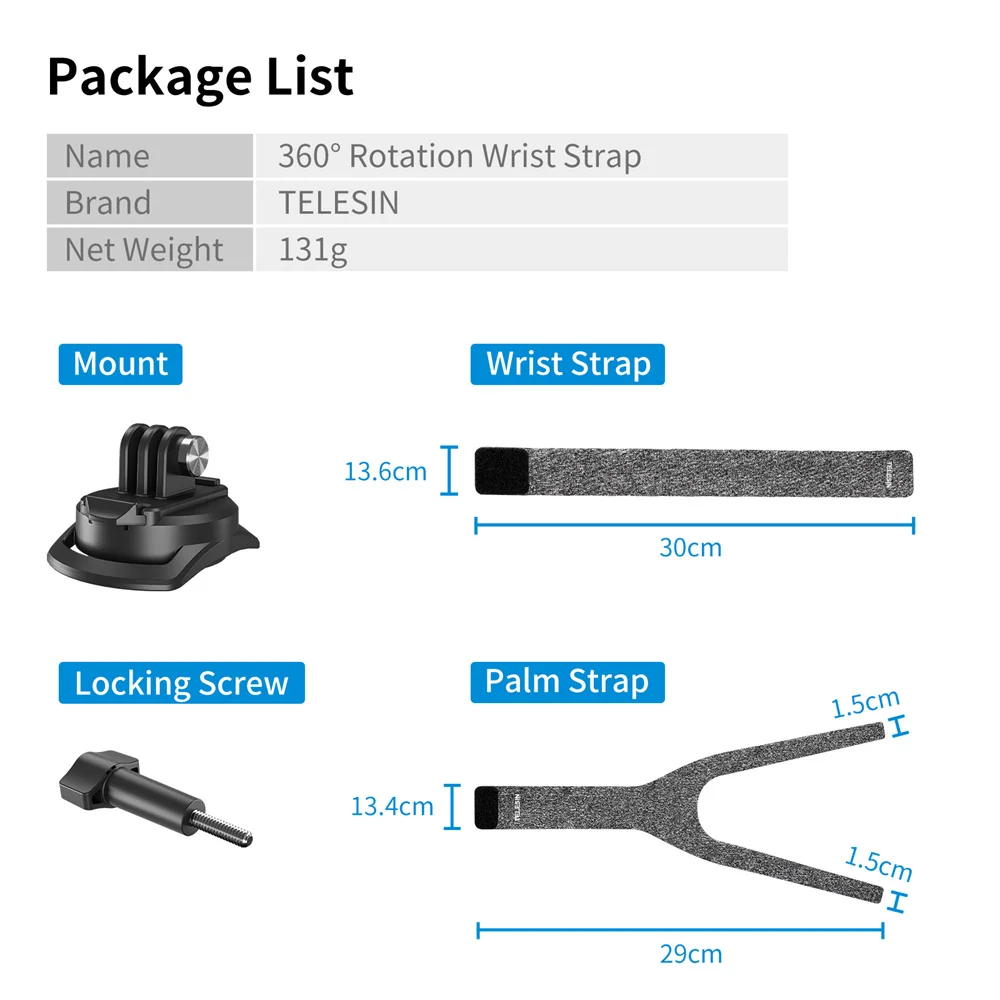 TELESIN 360 Graden Rotatie Hand Polsband voor GoPro Hero 13 12 11 10 9 Band Houder Mount Voor Insta360 Osmo Action