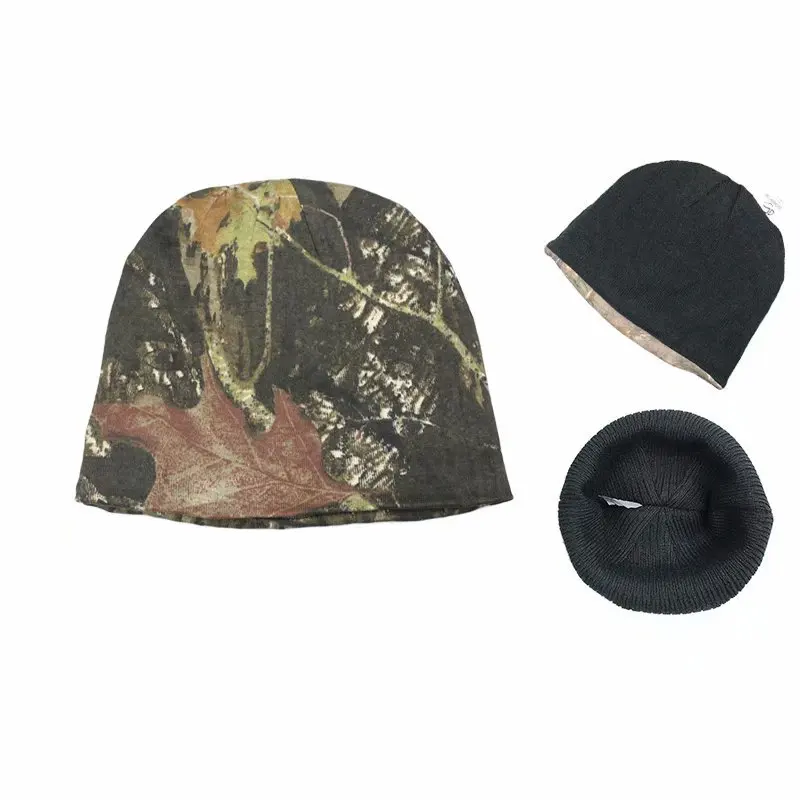 Winter Thermal Bionic Camouflage Hunting Fishing Head Cover Soft Breathable Lightweight Double-Sided Anti-Cold Knitted Hat