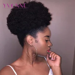 YVONNE Afro Kinky Curly Drawstring Ponytail Human Hair Clip In Extensions Brazilian Virgin Hair 12 Inches Natural Color