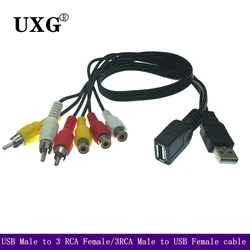 1pc USB Male Plug To 3 RCA Female0.25m 0.5m Audio Converter Video AV A/V Cable USB To RCA Cable For HDTV TV Television Wire Cord