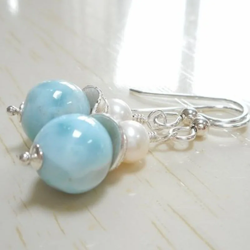 Larimar Pendant Freshwater Pearl Necklace