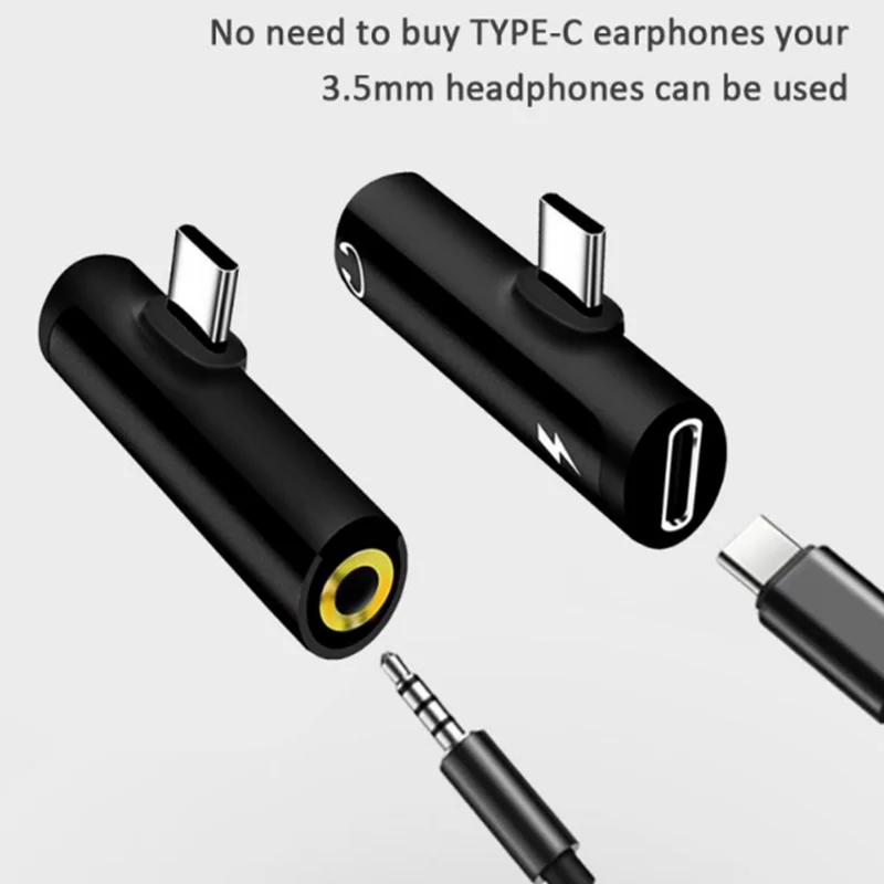 2 in 1 Type C to 3.5mm jack headset charging converter USB Type-C audio adapter for Xiaomi Huawei Type C male-to-female phones